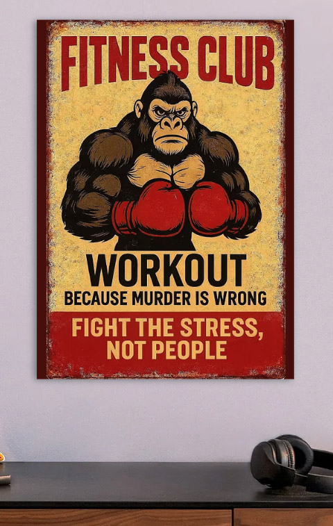 Gorilla Fitness Club Workout — metal poster wall art by Lineer